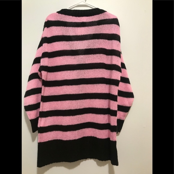 Lularoe Stripe Lucille Cardigan Button Pink/Black - Picture 11 of 13